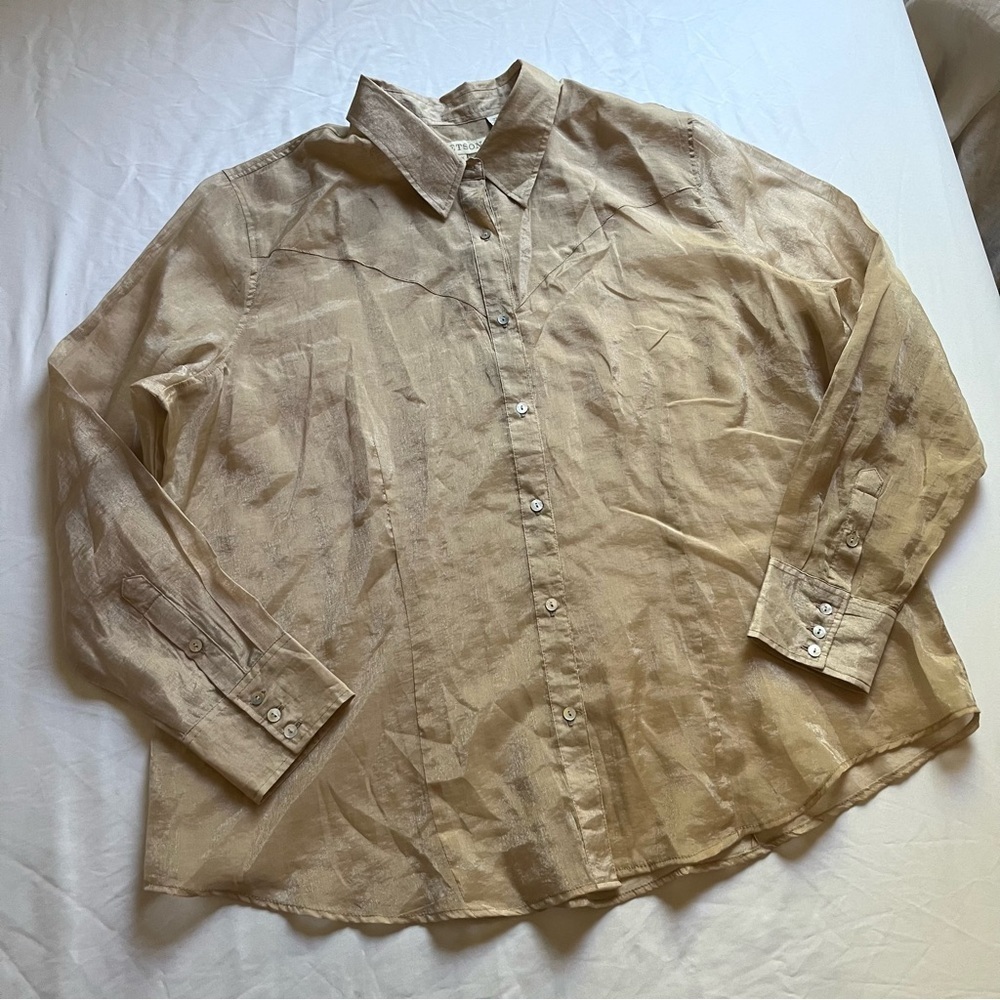 STETSON gold tan sheer organza button up oversized long sleeve western shirt